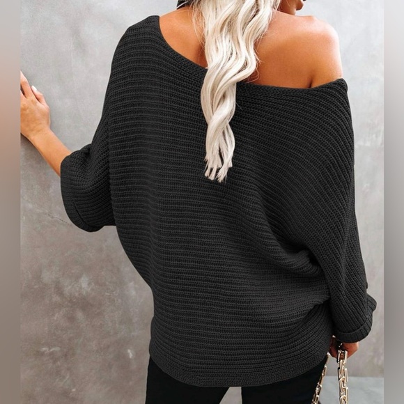 Black Off Shoulder Women's Sweatshirt - Picture 2 of 5